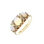 Edwardian 18ct gold ring set three opals and rose cut diamonds