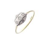 Yellow metal (18ct), platinum and diamond five-stone ring