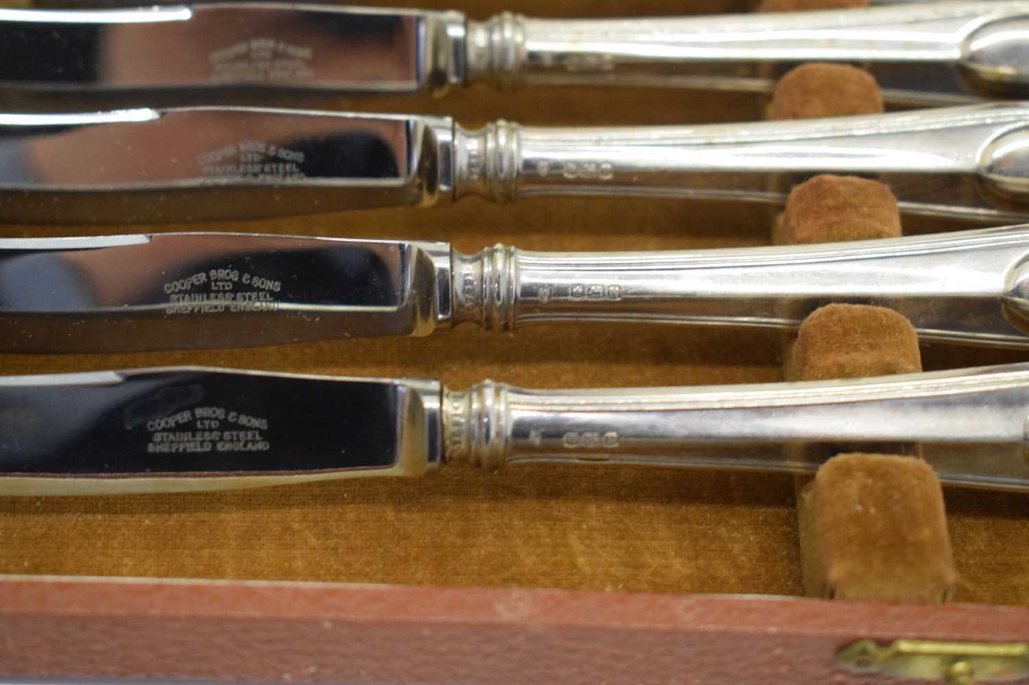 Cased three-piece silver christening set, and a cased set of silver handled butter knives - Image 2 of 4