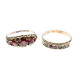 Two 9ct gold dress rings set coloured stones