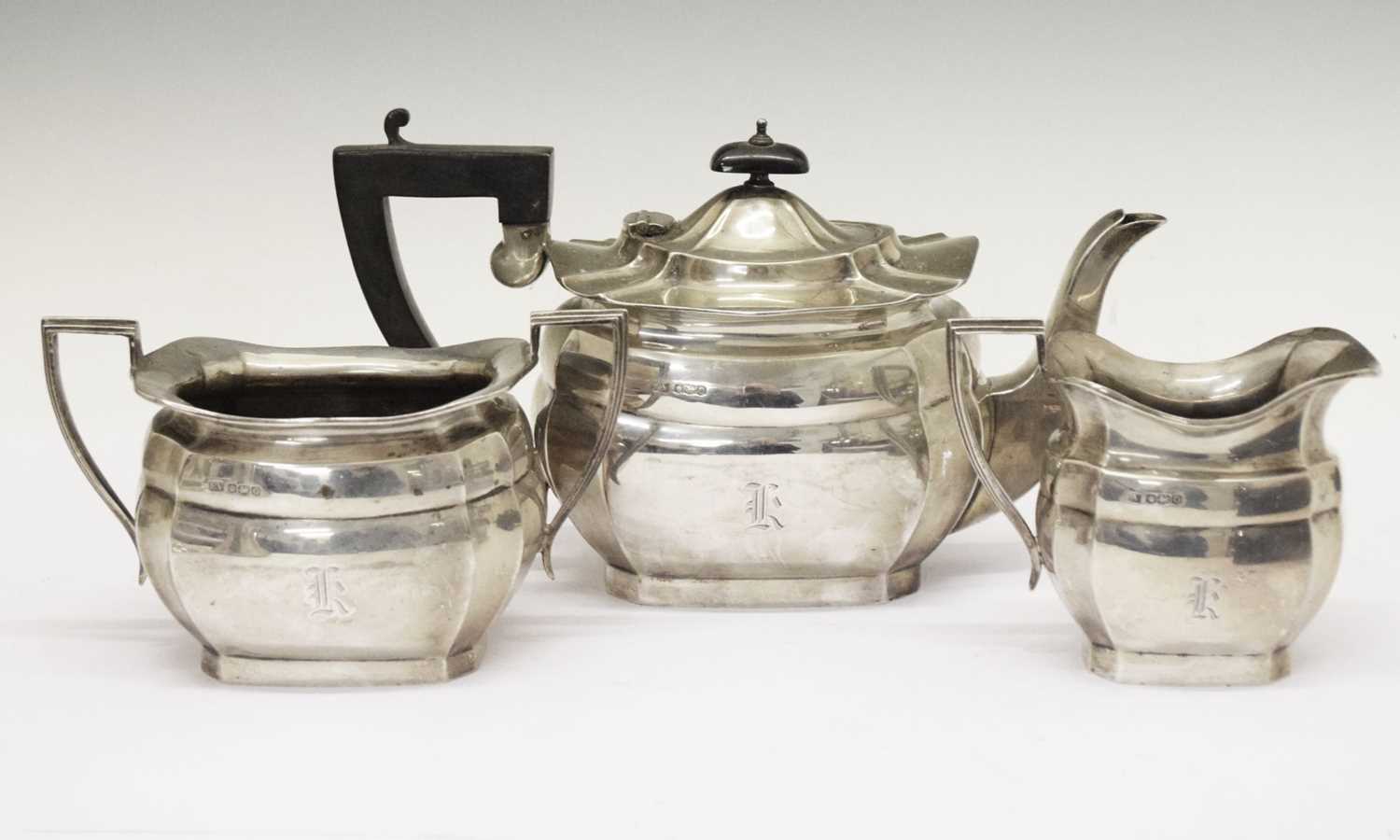 George V silver three-piece tea set