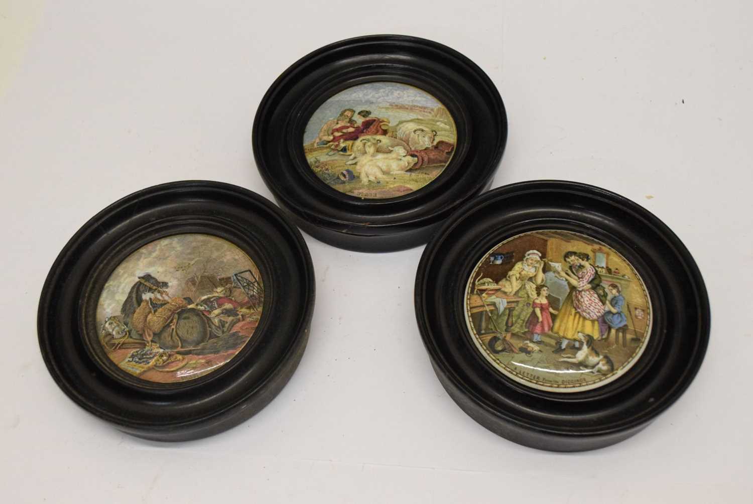 Three Victorian Prattware pot lids