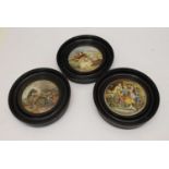 Three Victorian Prattware pot lids