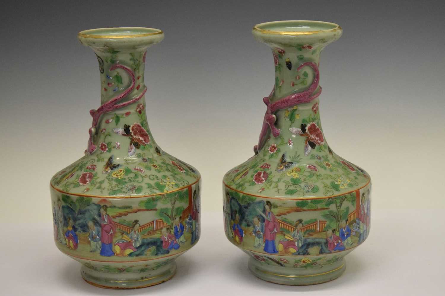 Pair Chinese Famille Rose vases - Image 3 of 11