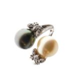 Cultured pearl and diamond crossover design dress ring