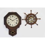 American wall clock and an Elgin Ships wheel clock