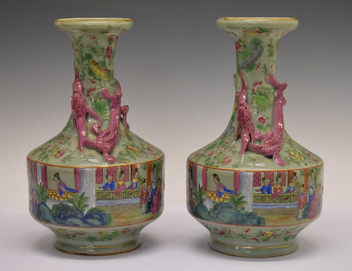 Pair Chinese Famille Rose vases