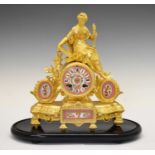 19th Century French gilt spelter and porcelain mantel clock