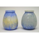 Two Ruskin Pottery pale blue ground vases