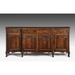 Large French chestnut breakfront buffet or side cabinet