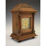 Large German oak-cased chiming bracket clock