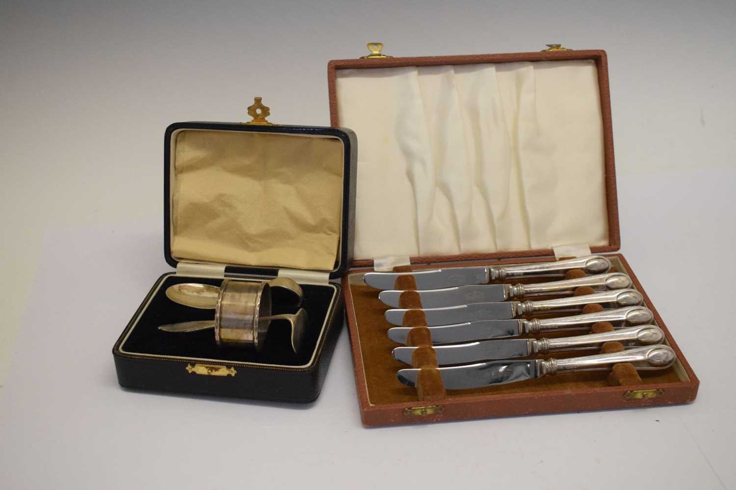 Cased three-piece silver christening set, and a cased set of silver handled butter knives - Image 4 of 4