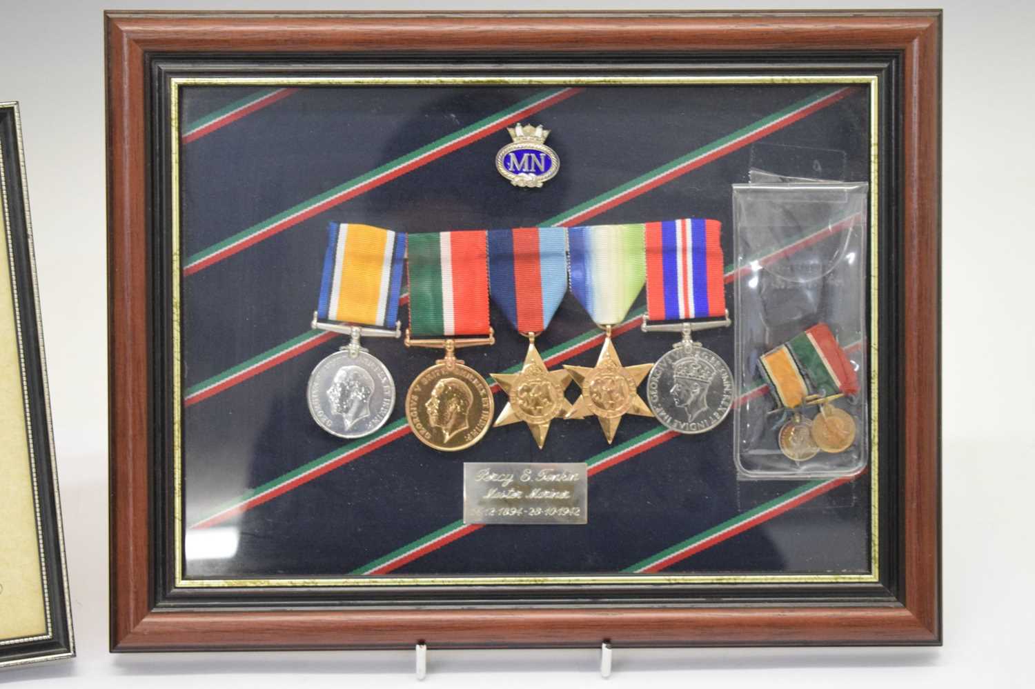 Framed British medal group awarded to Master Mariner Percy Ernest Tonkin - Image 3 of 5