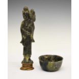 Soapstone figure, 'Spinach Jade' type bowl