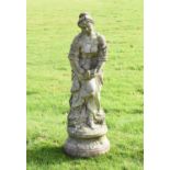 Composition stone garden statue of a maiden