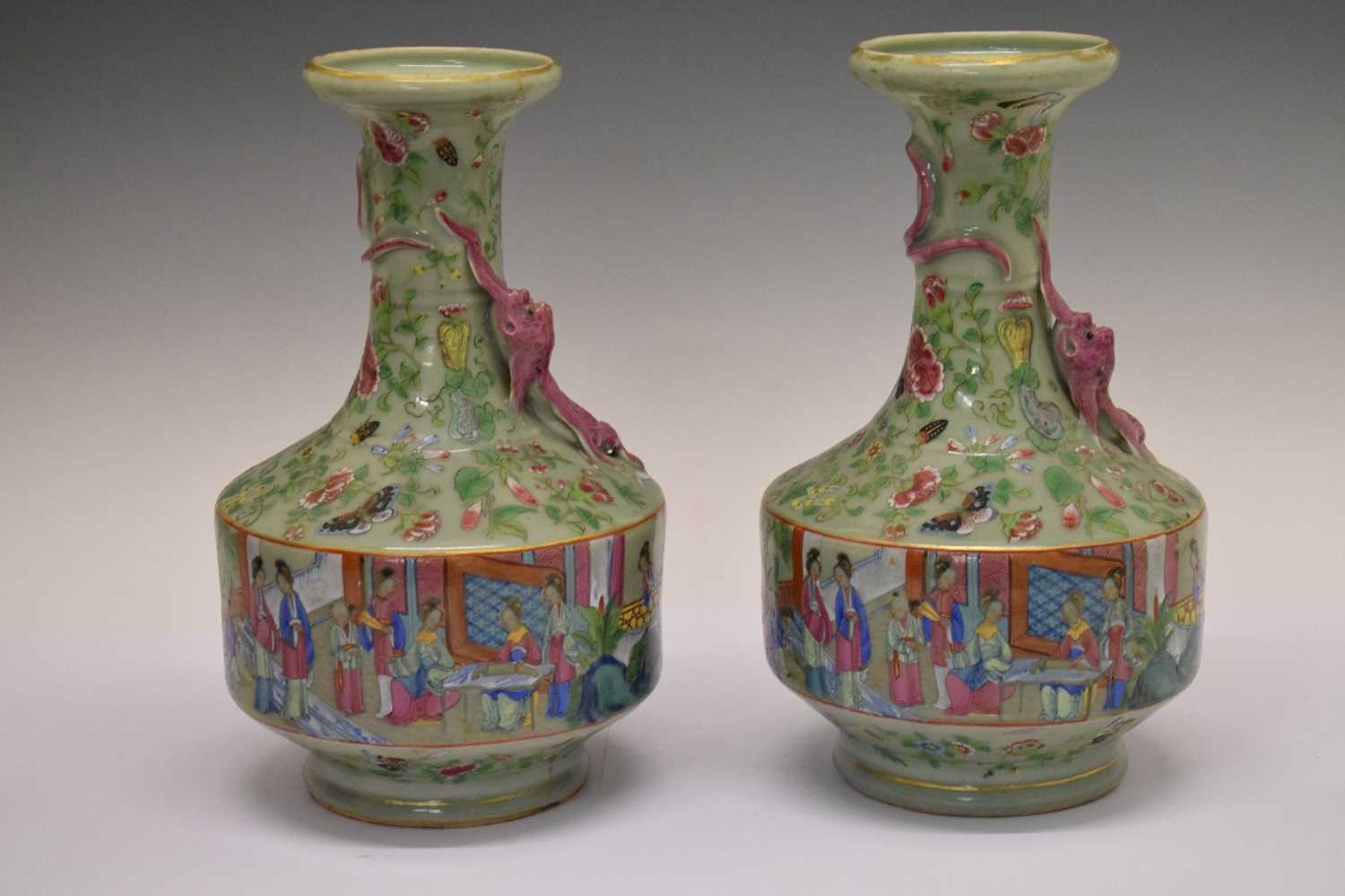 Pair Chinese Famille Rose vases - Image 2 of 11