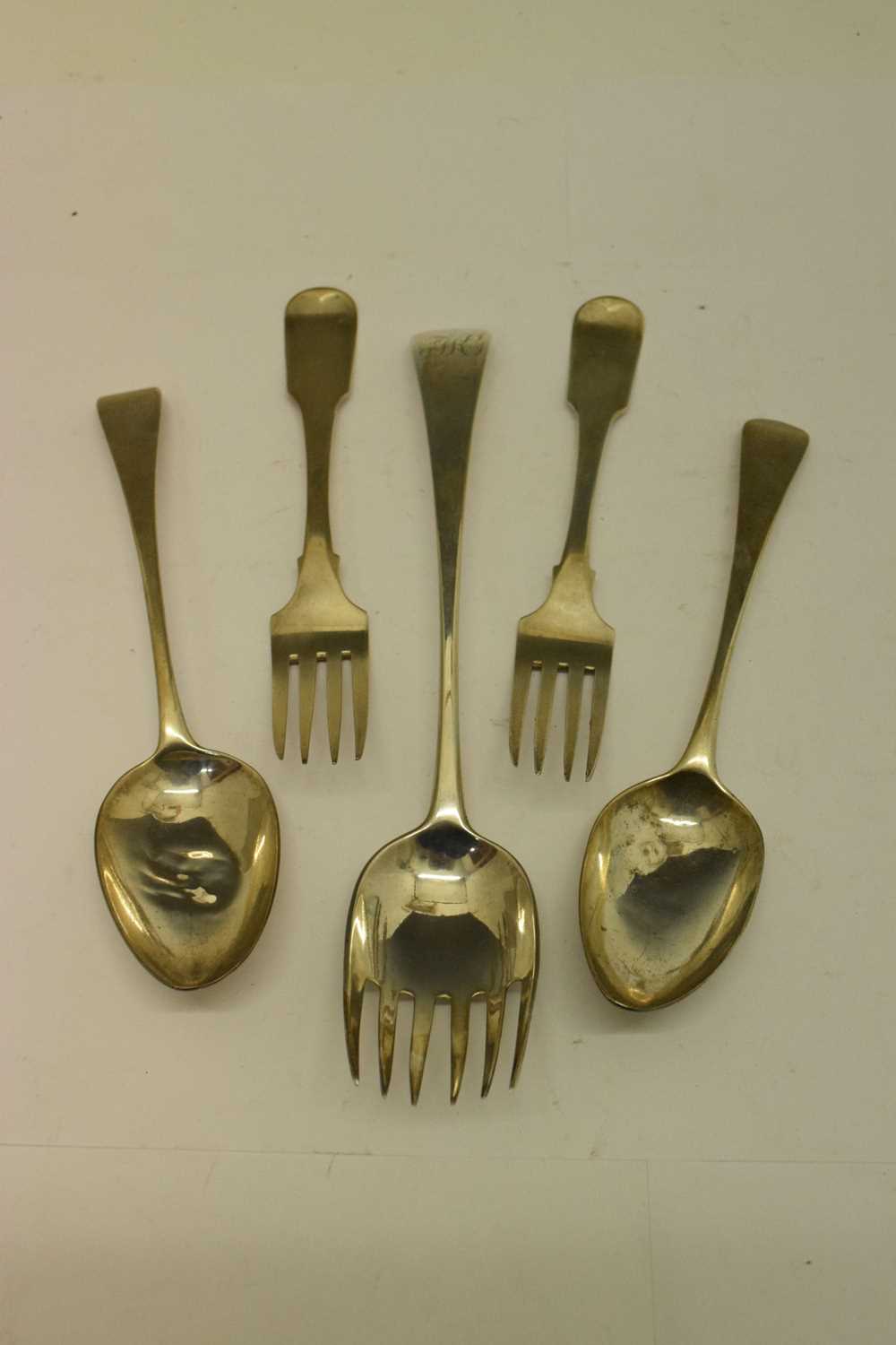 Two George III Irish silver fiddle pattern forks, etc - Image 6 of 6