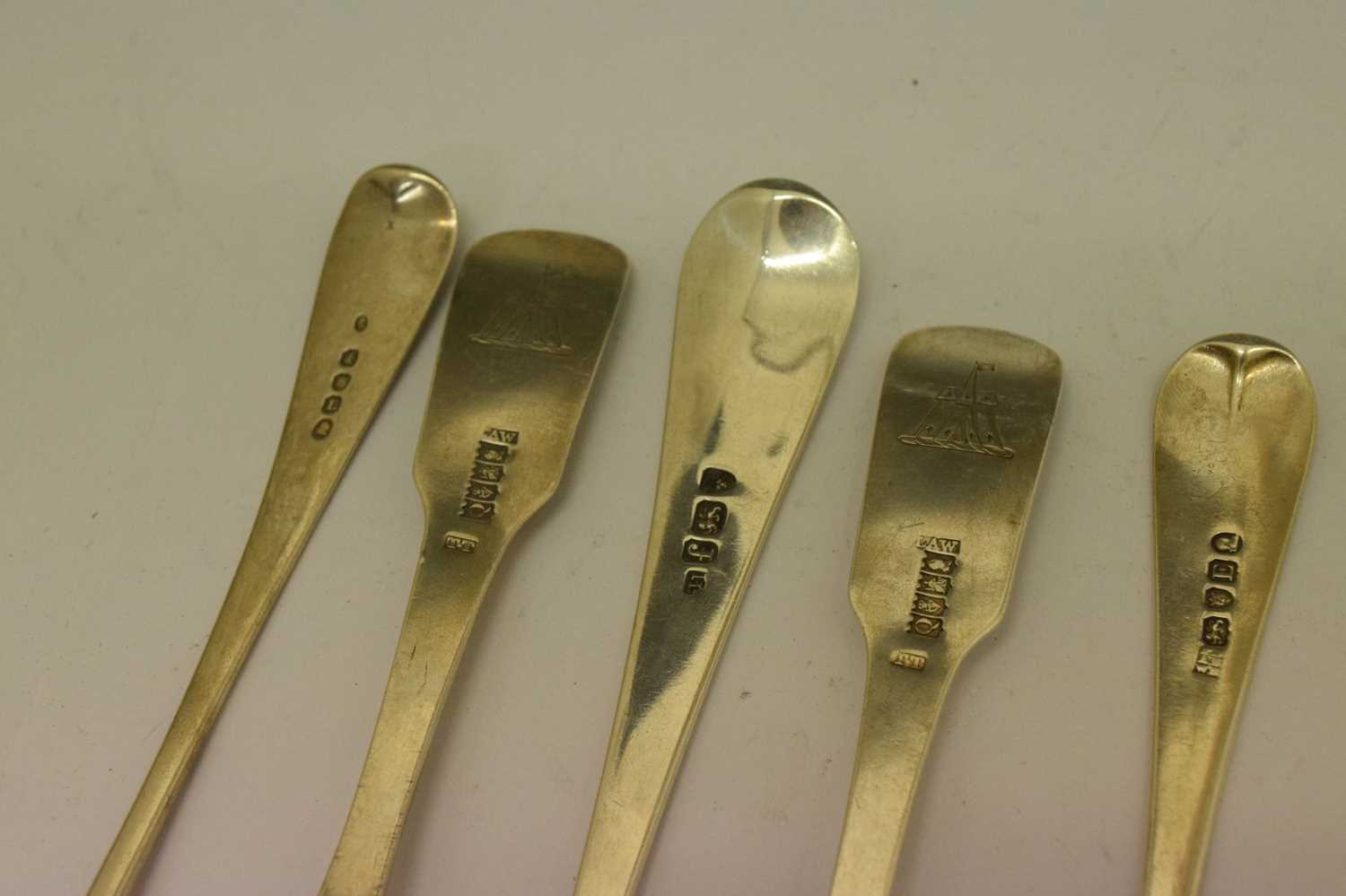 Two George III Irish silver fiddle pattern forks, etc - Image 5 of 6