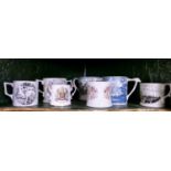 Collection of pottery cider tankards, etc