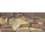 English School circa 1900 - Watercolour - Still life of leather bound books