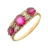 Seven-stone ruby and diamond ring