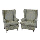 Pair of green foliate damask chairs