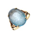 Dress ring set large facetted blue stone