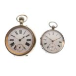 Late Victorian silver cased open face pocket watch, and silver plate 'Goliath' pocket watch
