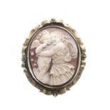 Large Victorian cameo brooch depicting Cupid and Psyche