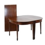 Mahogany spade-foot D-end table and one leaf