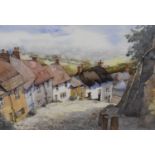 Bryan Pickard (b.1936) - Watercolour - Gold Hill, Shaftesbury