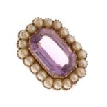 Amethyst and seed pearl brooch