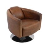 Modern ‘Halo' tan leather swivel tub chair