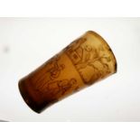 19th Century 'scrimshaw' engraved horn beaker