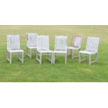 Set of six white painted teak garden seats