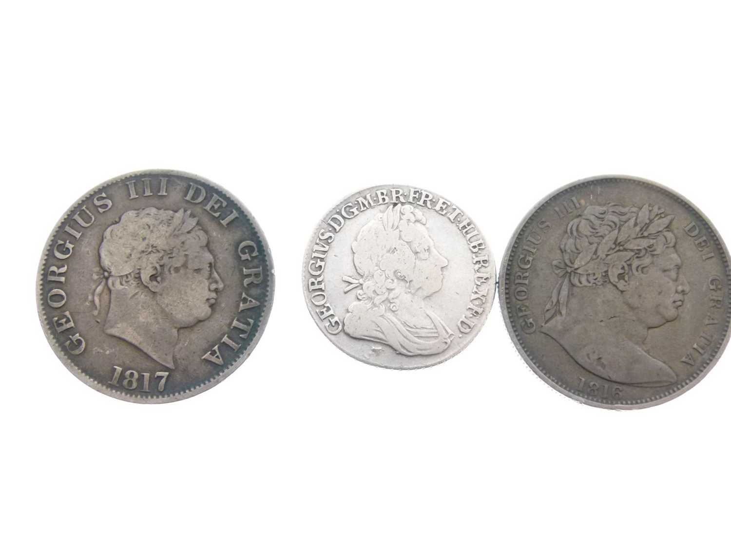 George I silver shilling and two George III half crowns - Bild 2 aus 4