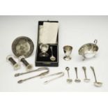 Sundry silver including boxed christening egg cup and spoon