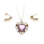 9ct gold pendant set heart shape amethyst