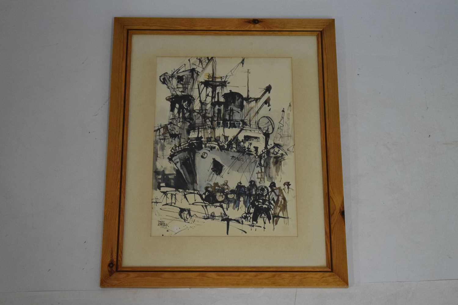 Harry Hudson Rodmell, (1896-1984) - Watercolour - Figures before ship - Image 2 of 7