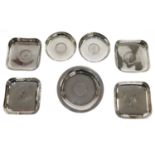 Group of six Indian white metal one rupee coin dishes
