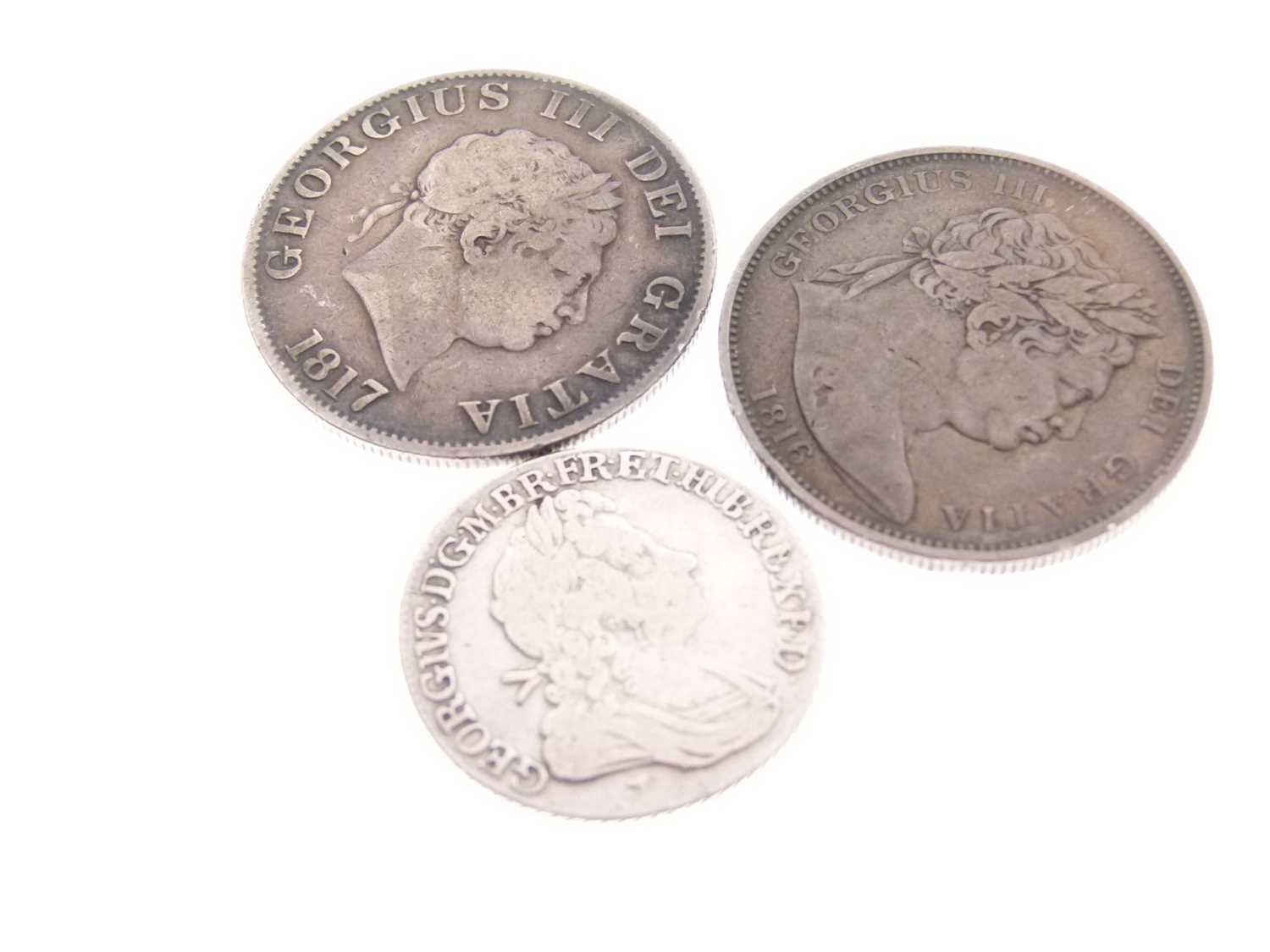 George I silver shilling and two George III half crowns - Bild 4 aus 4