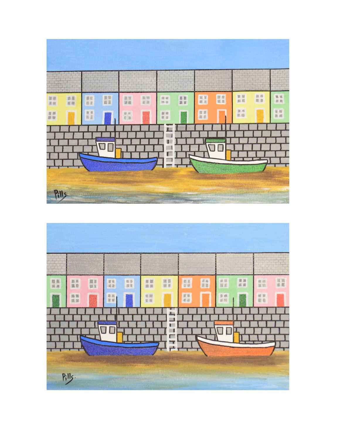 A.C. Pillinger (Pills) - Pair of acrylics - 'A Quiet Harbour'