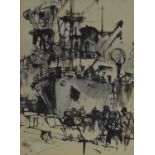 Harry Hudson Rodmell, (1896-1984) - Watercolour - Figures before ship