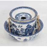 Maling Cetem Ware blue transfer-printed pottery Willow pattern wash bowl and pail