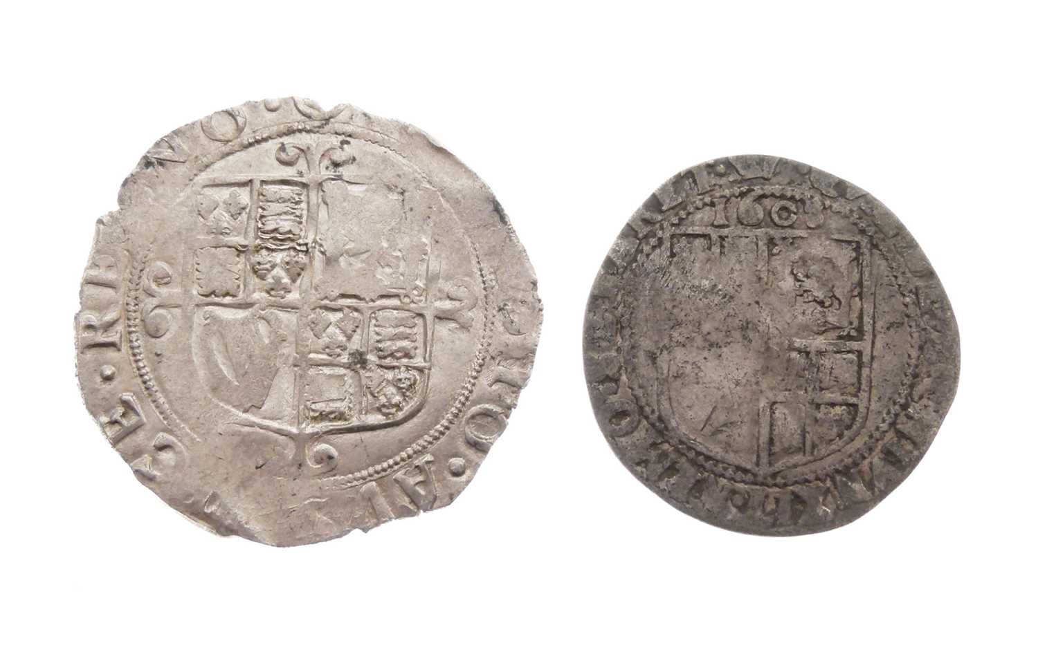 James I sixpence and a Charles I shilling