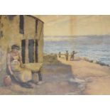Falconer Clark (exh.1888-9) - Watercolour - Beachside Terrace with figures