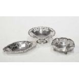 George V silver octagonal pierced dish and two other dishes