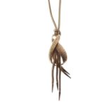 9ct gold pendant with tassel drops on a fancy link chain,
