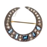 Sapphire crescent brooch