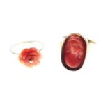 Two 9ct gold and coral rings